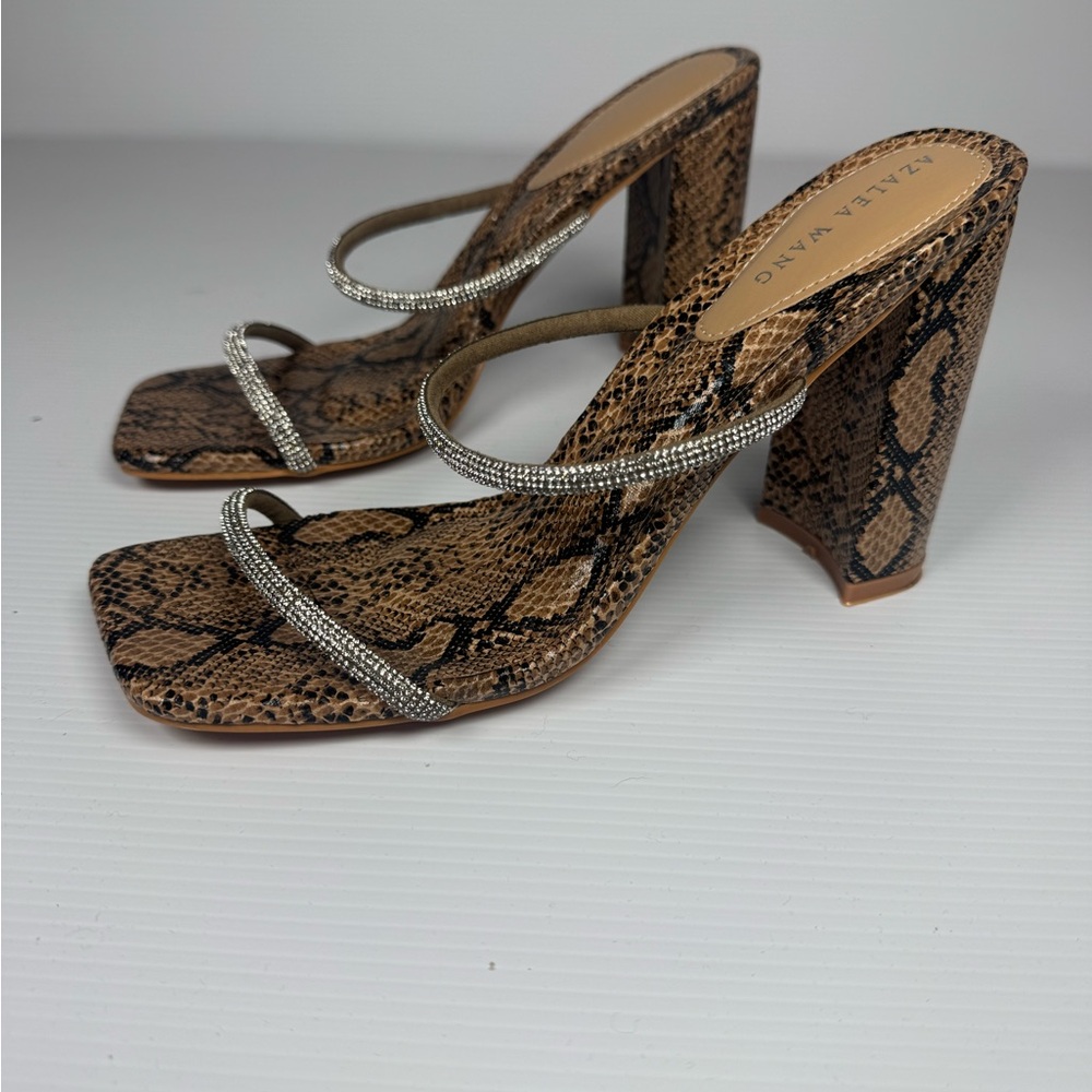Azalea Wang Eulalia Snake Rhinestone Strap Mule Heels Size 8 - Picture 2 of 6